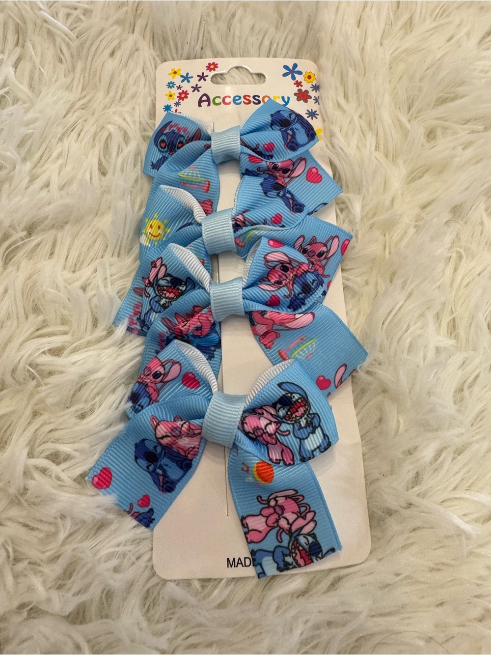 stitch & Angel Bow Hair Clips for Kids set of 4
